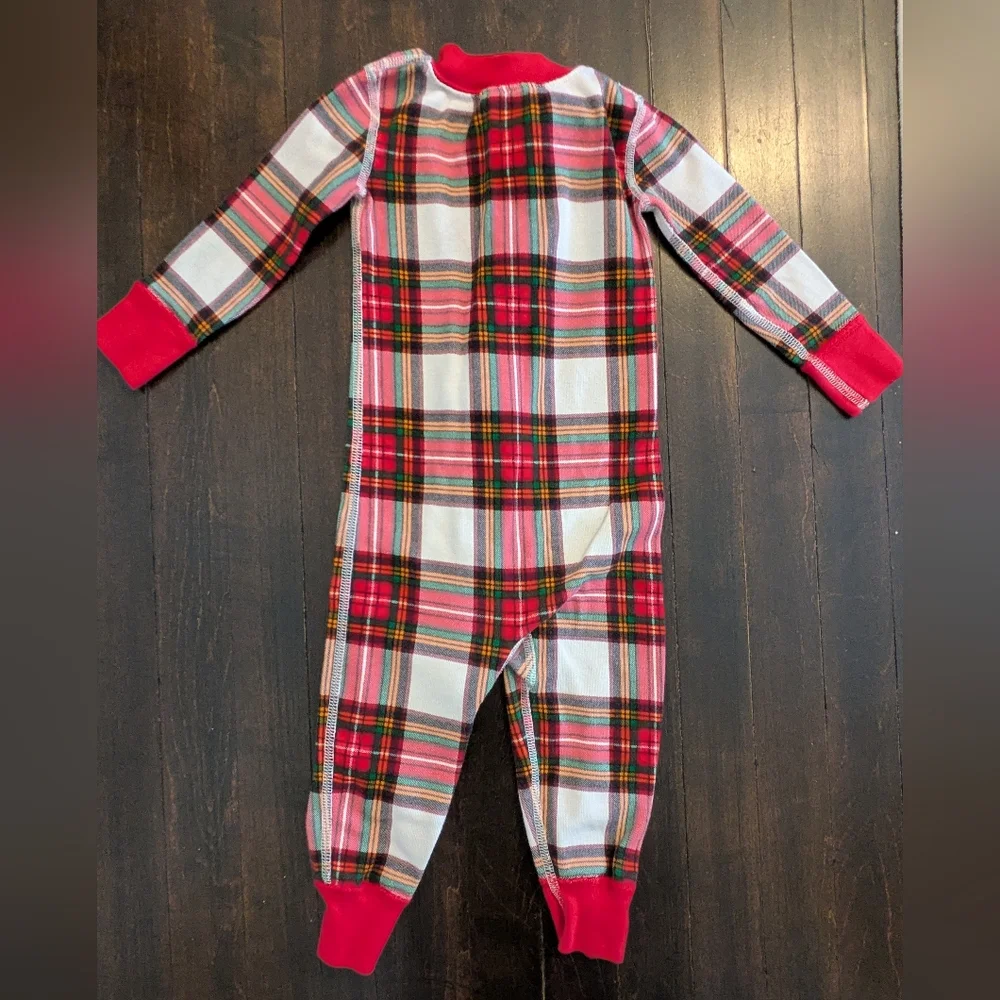 Hanna Andersson Red and White Plaid Onesie Zip Pajamas